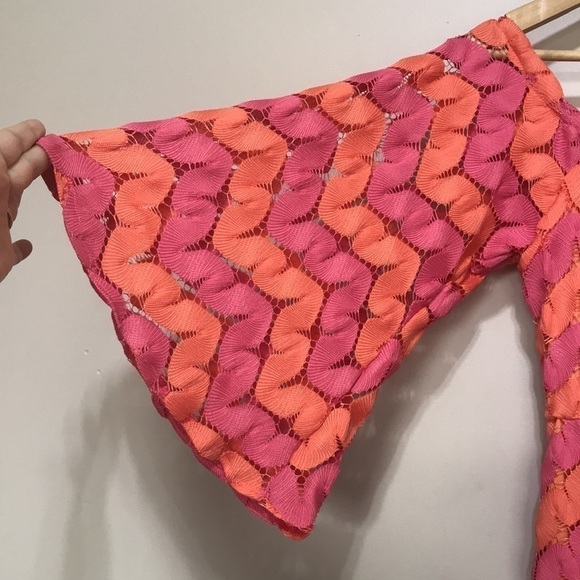 JUDITH March Orange Pink Chevron lace Dress medium - Picture 3 of 12